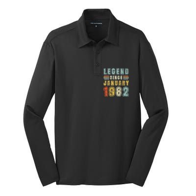 Legend Since January 1982 41 Years Old Vintage 41st Birthday Silk Touch Performance Long Sleeve Polo