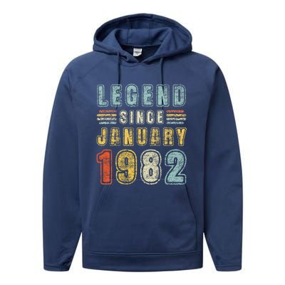 Legend Since January 1982 41 Years Old Vintage 41st Birthday Performance Fleece Hoodie