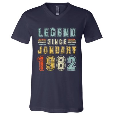 Legend Since January 1982 41 Years Old Vintage 41st Birthday V-Neck T-Shirt