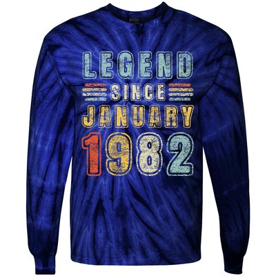 Legend Since January 1982 41 Years Old Vintage 41st Birthday Tie-Dye Long Sleeve Shirt