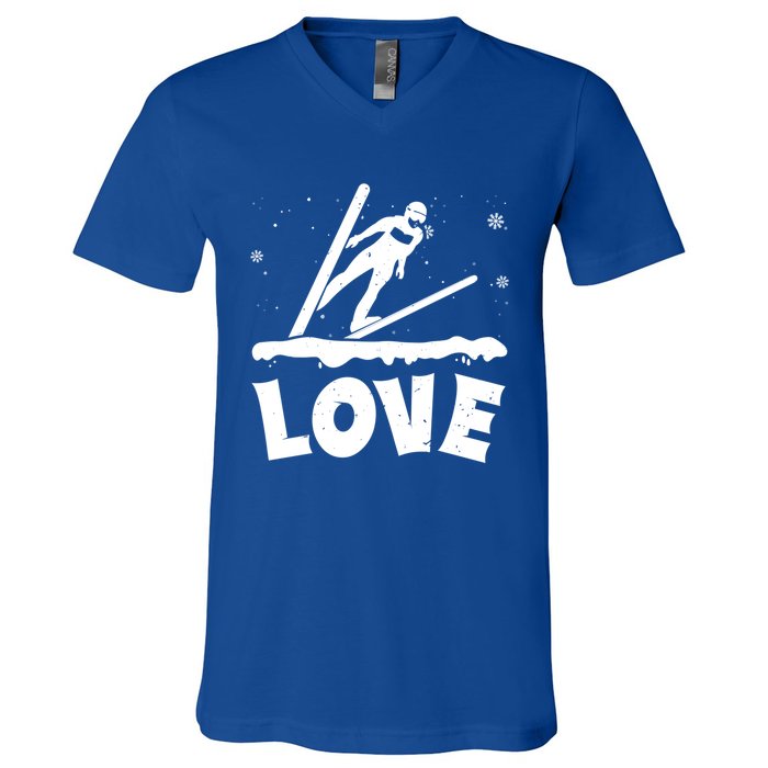 Love Ski Jumping Winter Sports Enthusiast Ski Ramp Lover Gift V-Neck T-Shirt