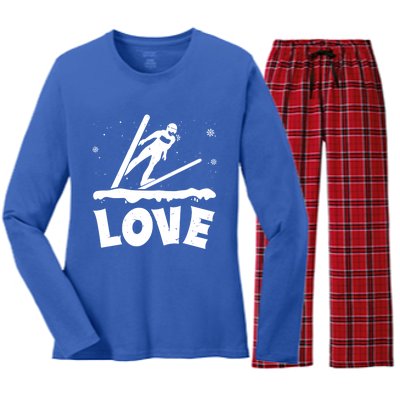 Love Ski Jumping Winter Sports Enthusiast Ski Ramp Lover Gift Women's Long Sleeve Flannel Pajama Set 