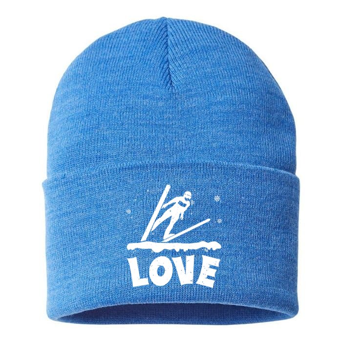 Love Ski Jumping Winter Sports Enthusiast Ski Ramp Lover Gift Sustainable Knit Beanie