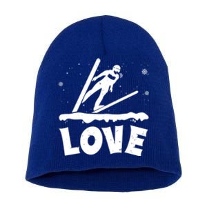 Love Ski Jumping Winter Sports Enthusiast Ski Ramp Lover Gift Short Acrylic Beanie