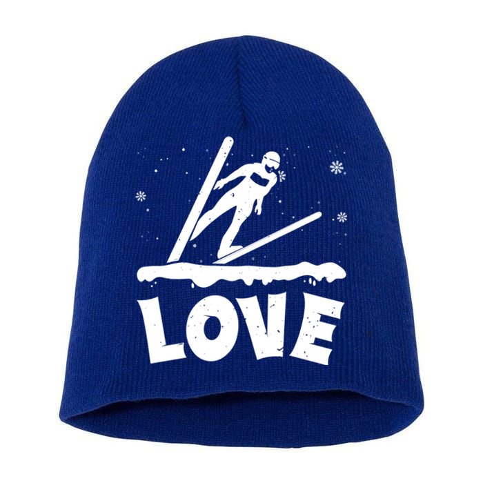 Love Ski Jumping Winter Sports Enthusiast Ski Ramp Lover Gift Short Acrylic Beanie