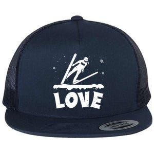 Love Ski Jumping Winter Sports Enthusiast Ski Ramp Lover Gift Flat Bill Trucker Hat