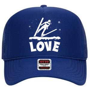 Love Ski Jumping Winter Sports Enthusiast Ski Ramp Lover Gift High Crown Mesh Back Trucker Hat