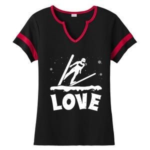 Love Ski Jumping Winter Sports Enthusiast Ski Ramp Lover Gift Ladies Halftime Notch Neck Tee