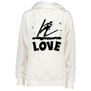 Love Ski Jumping Winter Sports Enthusiast Ski Ramp Lover Gift Womens Funnel Neck Pullover Hood