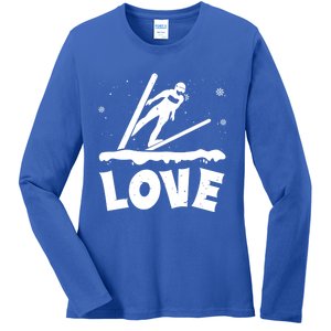 Love Ski Jumping Winter Sports Enthusiast Ski Ramp Lover Gift Ladies Long Sleeve Shirt