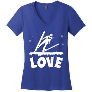 Love Ski Jumping Winter Sports Enthusiast Ski Ramp Lover Gift Women's V-Neck T-Shirt