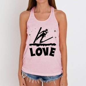 Love Ski Jumping Winter Sports Enthusiast Ski Ramp Lover Gift Women's Knotted Racerback Tank