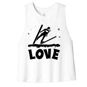 Love Ski Jumping Winter Sports Enthusiast Ski Ramp Lover Gift Women's Racerback Cropped Tank