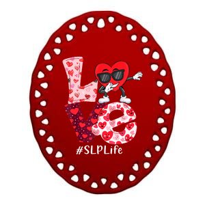 Love Speech Language Pathologist Slp Valentine Dabbing Heart Cute Gift Ceramic Oval Ornament