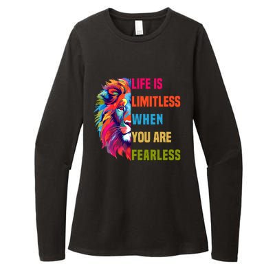 Leo Season Lion Motivational Inspirational Life Is Limitless Fearless Womens CVC Long Sleeve Shirt