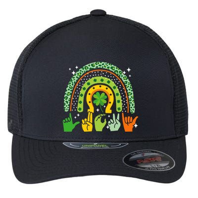 Lucky Sign Language Deaf St PatrickS Day Irish Asl Rainbow Flexfit Unipanel Trucker Cap
