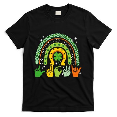 Lucky Sign Language Deaf St PatrickS Day Irish Asl Rainbow T-Shirt