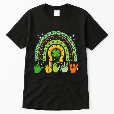 Lucky Sign Language Deaf St PatrickS Day Irish Asl Rainbow Tall T-Shirt