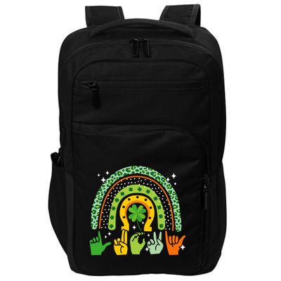 Lucky Sign Language Deaf St PatrickS Day Irish Asl Rainbow Impact Tech Backpack
