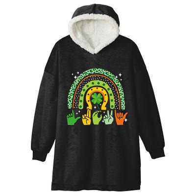 Lucky Sign Language Deaf St PatrickS Day Irish Asl Rainbow Hooded Wearable Blanket