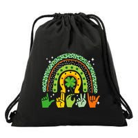 Lucky Sign Language Deaf St PatrickS Day Irish Asl Rainbow Drawstring Bag