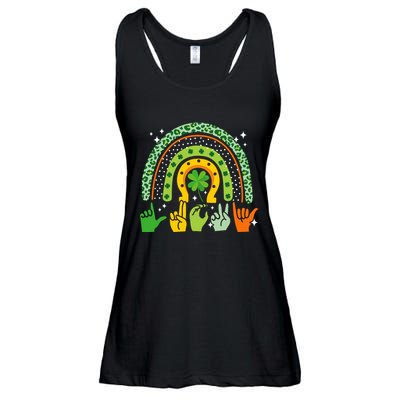 Lucky Sign Language Deaf St PatrickS Day Irish Asl Rainbow Ladies Essential Flowy Tank