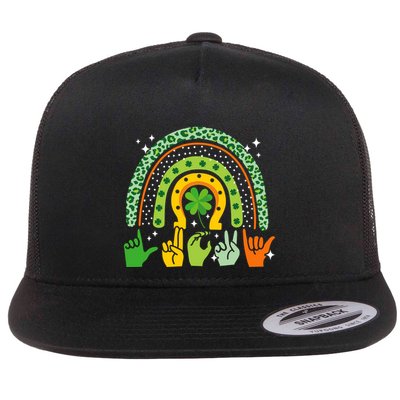 Lucky Sign Language Deaf St PatrickS Day Irish Asl Rainbow Flatbill Hat