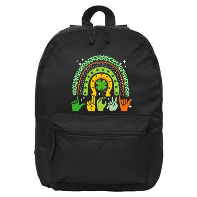 Lucky Sign Language Deaf St PatrickS Day Irish Asl Rainbow 16 in Basic Backpack