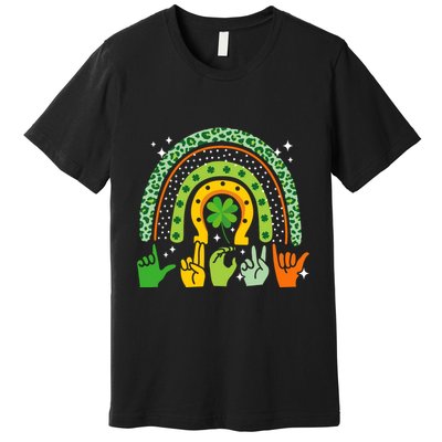 Lucky Sign Language Deaf St PatrickS Day Irish Asl Rainbow Premium T-Shirt