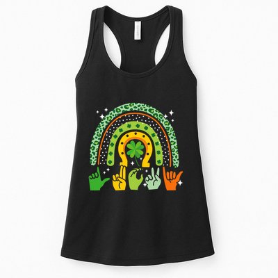 Lucky Sign Language Deaf St PatrickS Day Irish Asl Rainbow Womens Tank Top