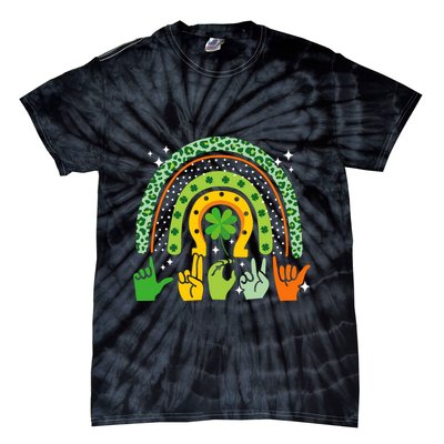 Lucky Sign Language Deaf St PatrickS Day Irish Asl Rainbow Tie-Dye T-Shirt