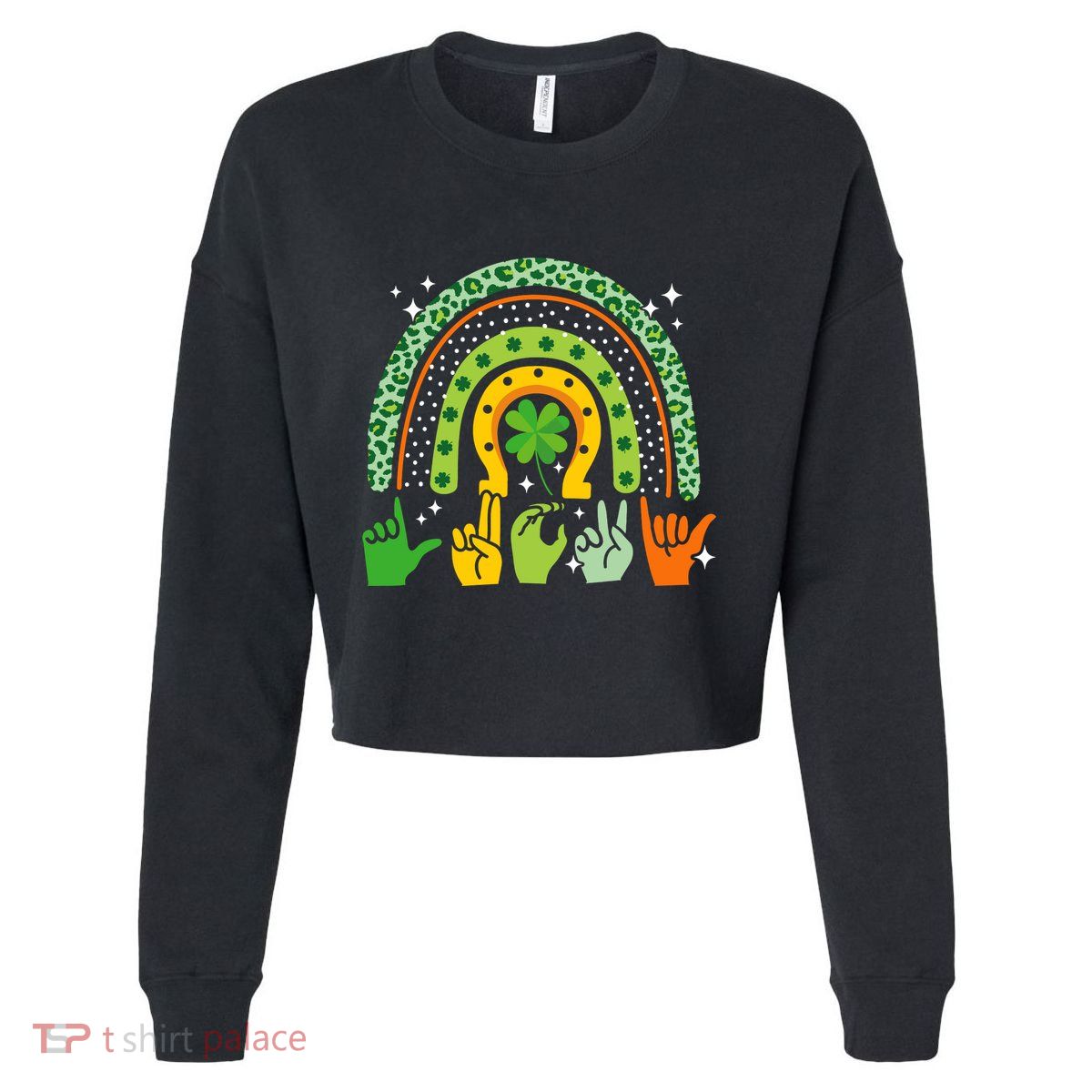 Lucky Sign Language Deaf St PatrickS Day Irish Asl Rainbow Cropped Pullover Crew