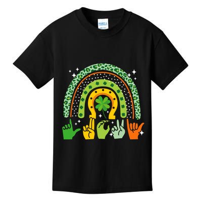 Lucky Sign Language Deaf St PatrickS Day Irish Asl Rainbow Kids T-Shirt