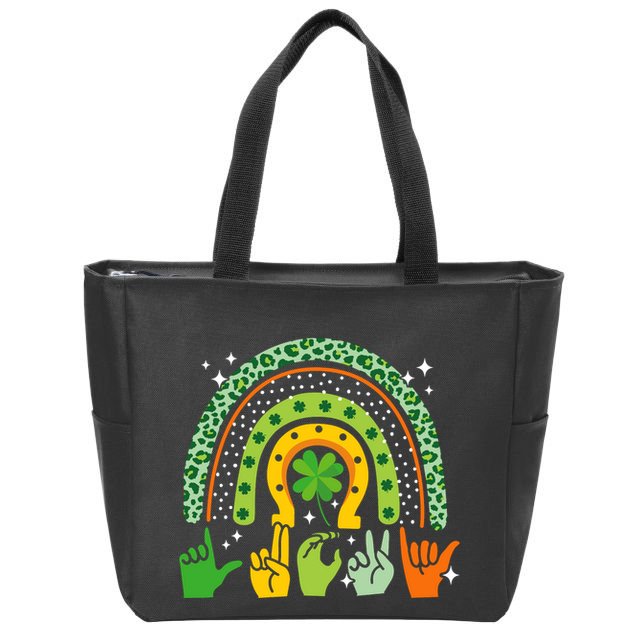 Lucky Sign Language Deaf St PatrickS Day Irish Asl Rainbow Zip Tote Bag