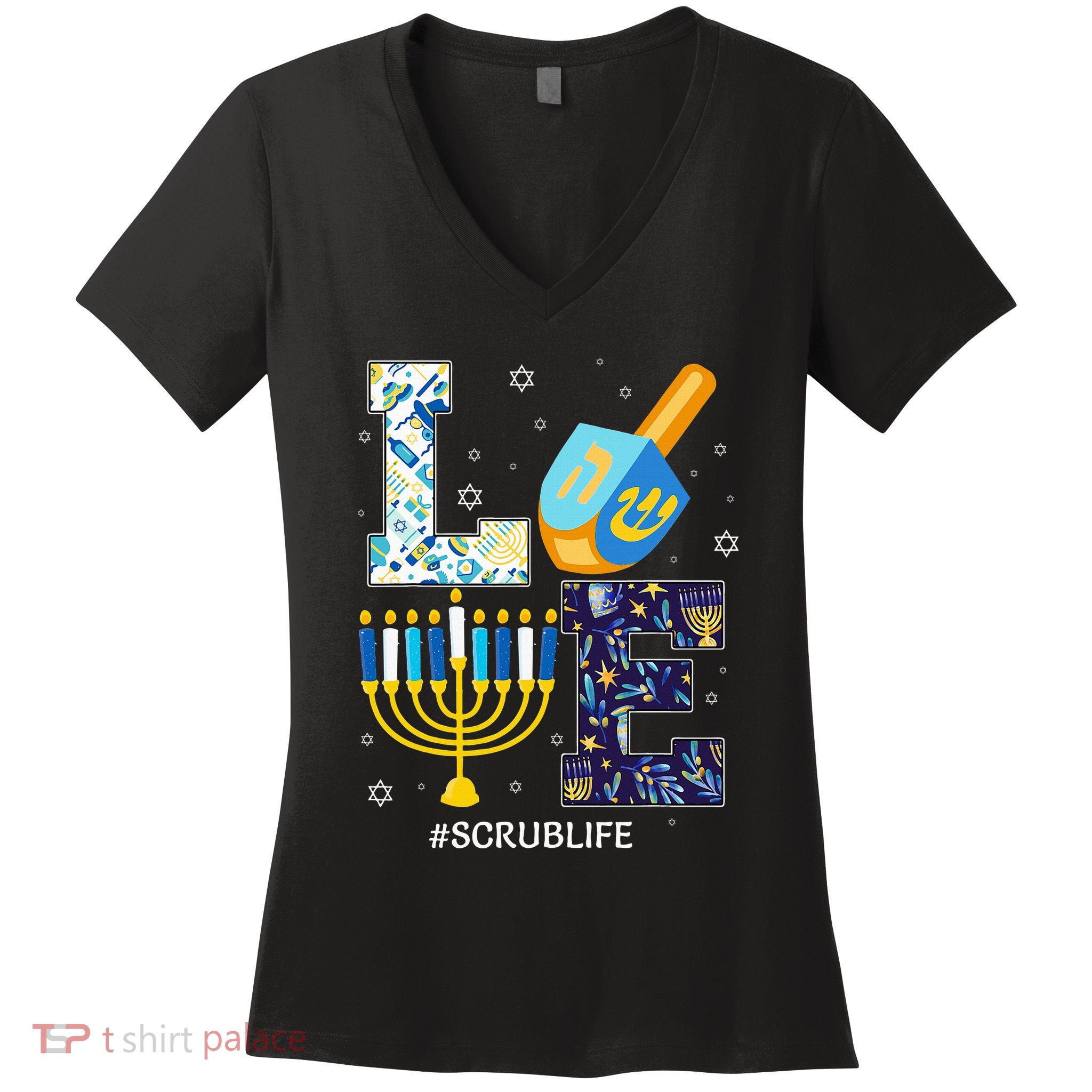 Love Scrub Life Chanukah Jewish Hanukkah Women's V-Neck T-Shirt