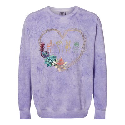 Love Sign Language Floral Heart ASL Valentines Day Gift Colorblast Crewneck Sweatshirt