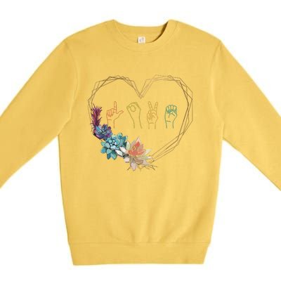 Love Sign Language Floral Heart ASL Valentines Day Gift Premium Crewneck Sweatshirt