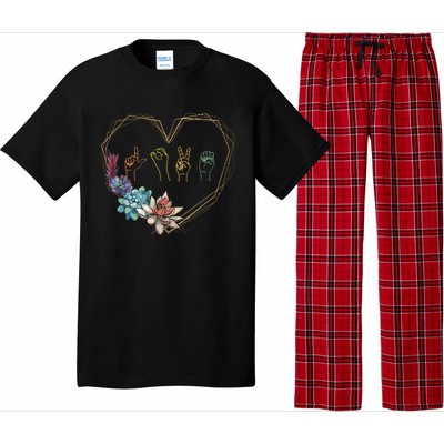 Love Sign Language Floral Heart ASL Valentines Day Gift Pajama Set