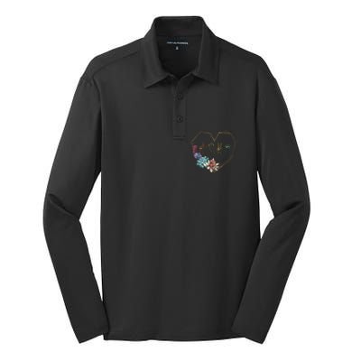 Love Sign Language Floral Heart ASL Valentines Day Gift Silk Touch Performance Long Sleeve Polo