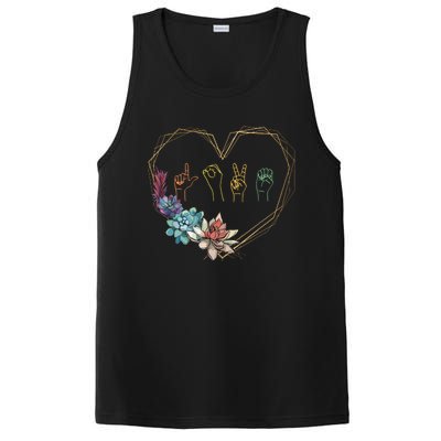 Love Sign Language Floral Heart ASL Valentines Day Gift PosiCharge Competitor Tank