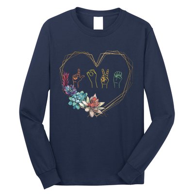 Love Sign Language Floral Heart ASL Valentines Day Gift Long Sleeve Shirt