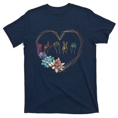 Love Sign Language Floral Heart ASL Valentines Day Gift T-Shirt