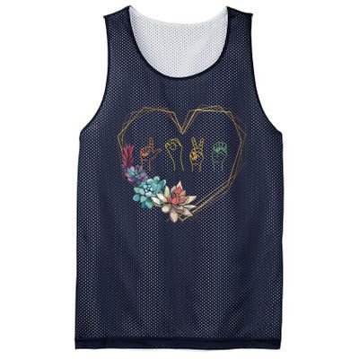 Love Sign Language Floral Heart ASL Valentines Day Gift Mesh Reversible Basketball Jersey Tank