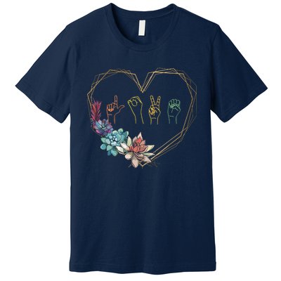 Love Sign Language Floral Heart ASL Valentines Day Gift Premium T-Shirt