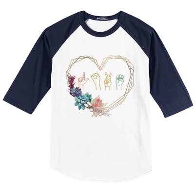 Love Sign Language Floral Heart ASL Valentines Day Gift Baseball Sleeve Shirt