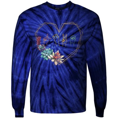 Love Sign Language Floral Heart ASL Valentines Day Gift Tie-Dye Long Sleeve Shirt