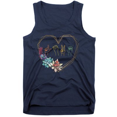 Love Sign Language Floral Heart ASL Valentines Day Gift Tank Top