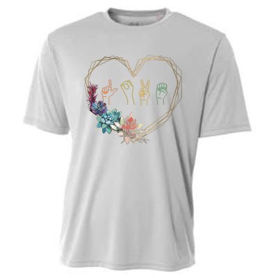 Love Sign Language Floral Heart ASL Valentines Day Gift Cooling Performance Crew T-Shirt