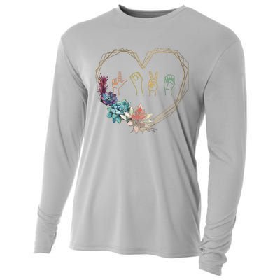 Love Sign Language Floral Heart ASL Valentines Day Gift Cooling Performance Long Sleeve Crew