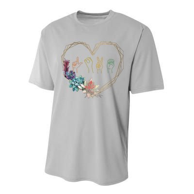 Love Sign Language Floral Heart ASL Valentines Day Gift Performance Sprint T-Shirt